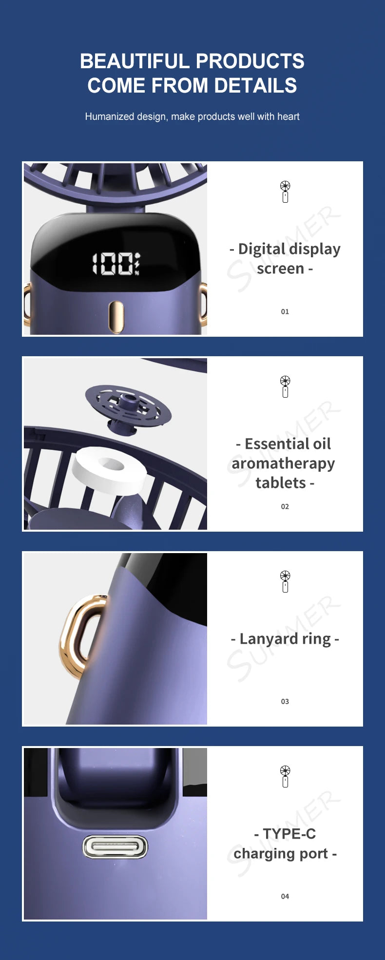 Faltbarer USB-Handventilator mit Display